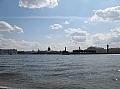 Вид на Стрелку Васильевского острова с Заячьего острова, Биржа, Ростральные колонны, мосты